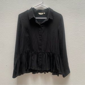 TYLHO Black Silk Peplum Button Down Blouse